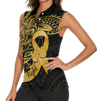 Polynesia Bone Cancer Awareness Women Sleeveless Polo Shirt Fight Warriors