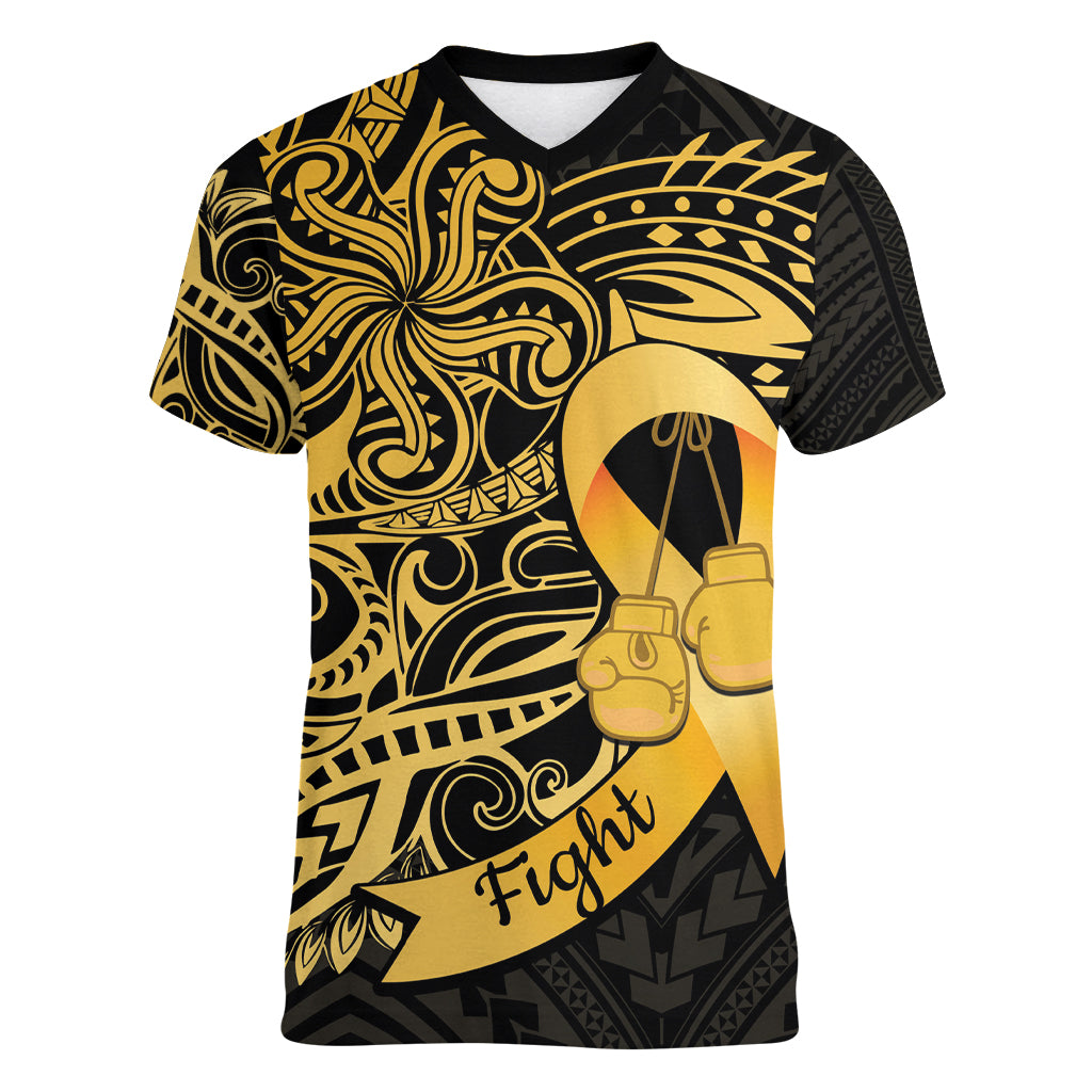 Polynesia Bone Cancer Awareness Women V-Neck T-Shirt Fight Warriors