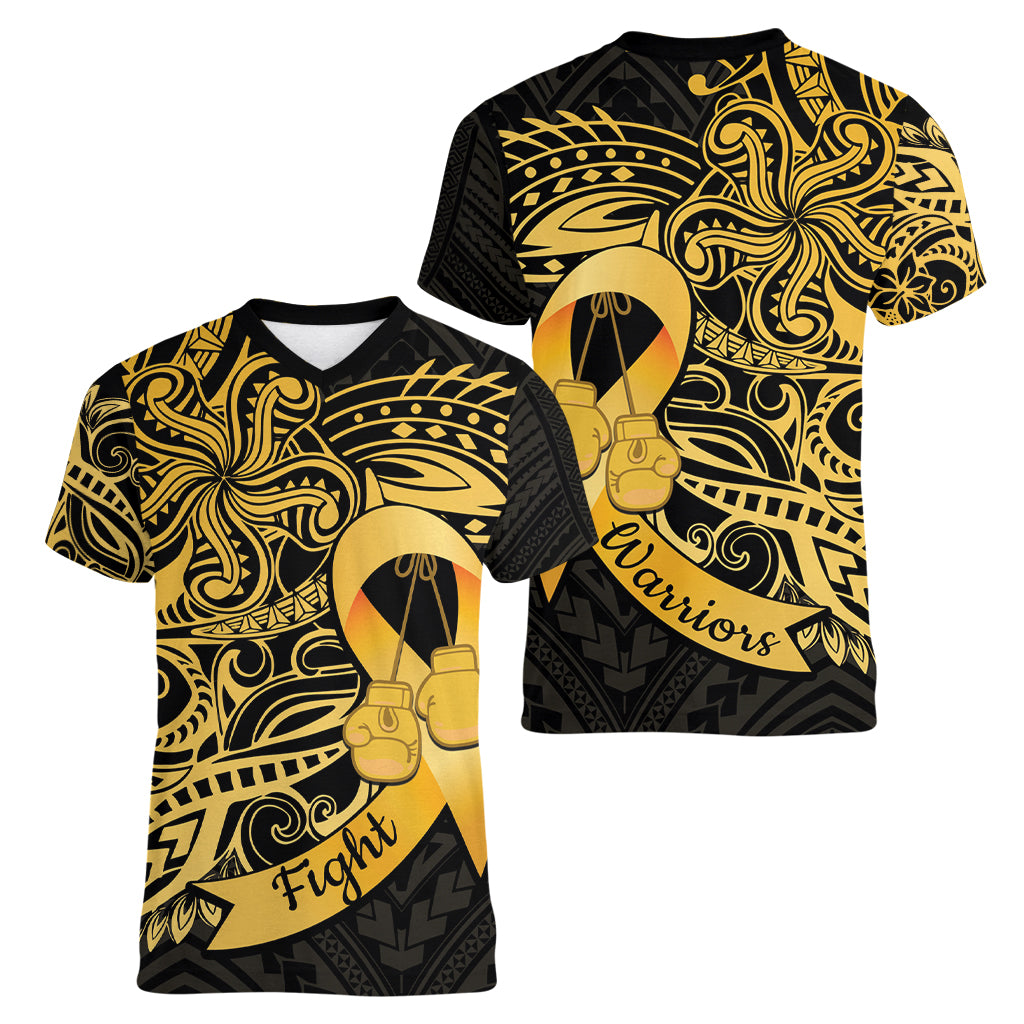 Polynesia Bone Cancer Awareness Women V-Neck T-Shirt Fight Warriors