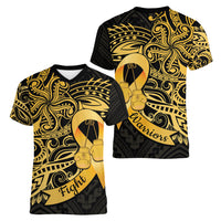Polynesia Bone Cancer Awareness Women V-Neck T-Shirt Fight Warriors