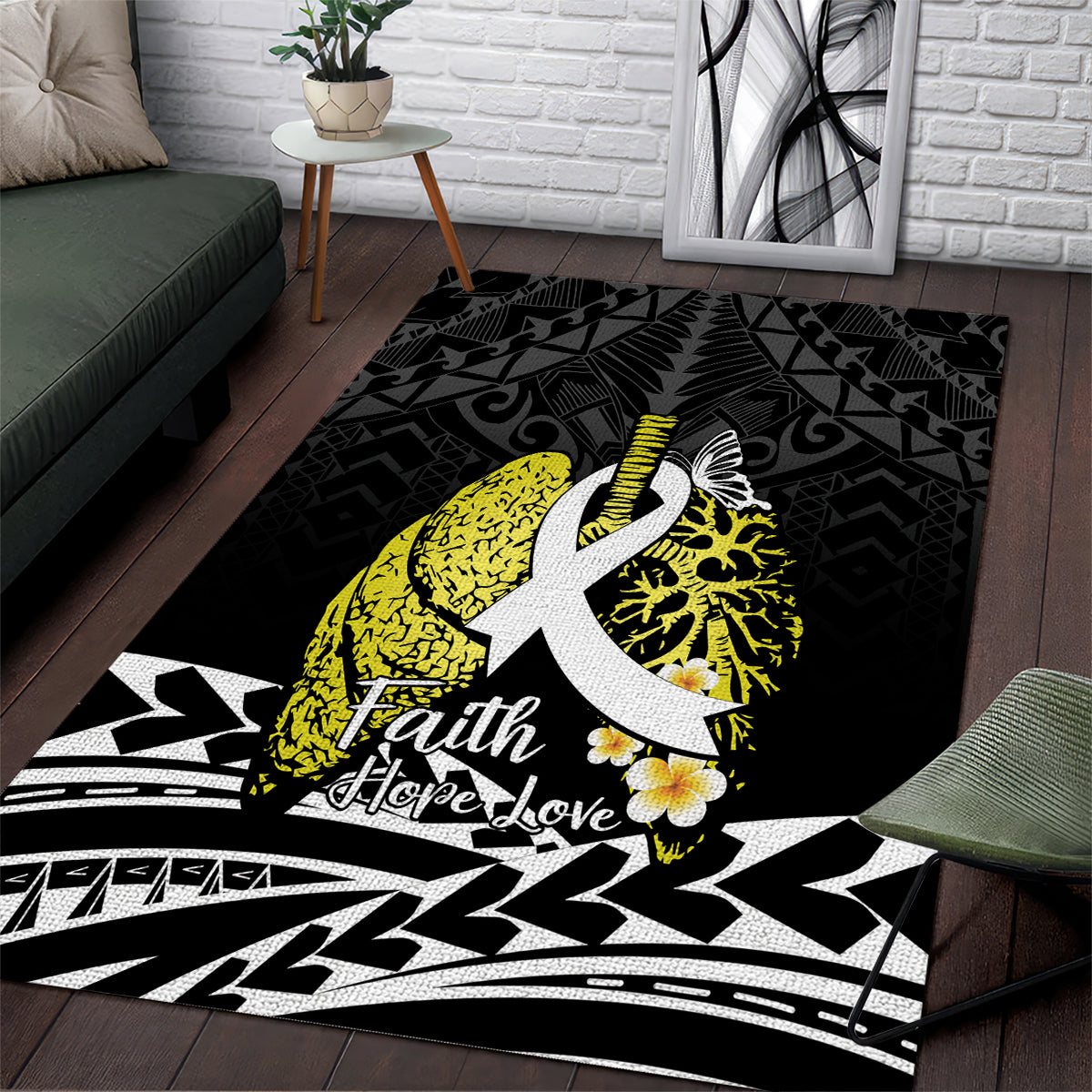 Polynesia World Lung Cancer Day Area Rug Faith Hope Love