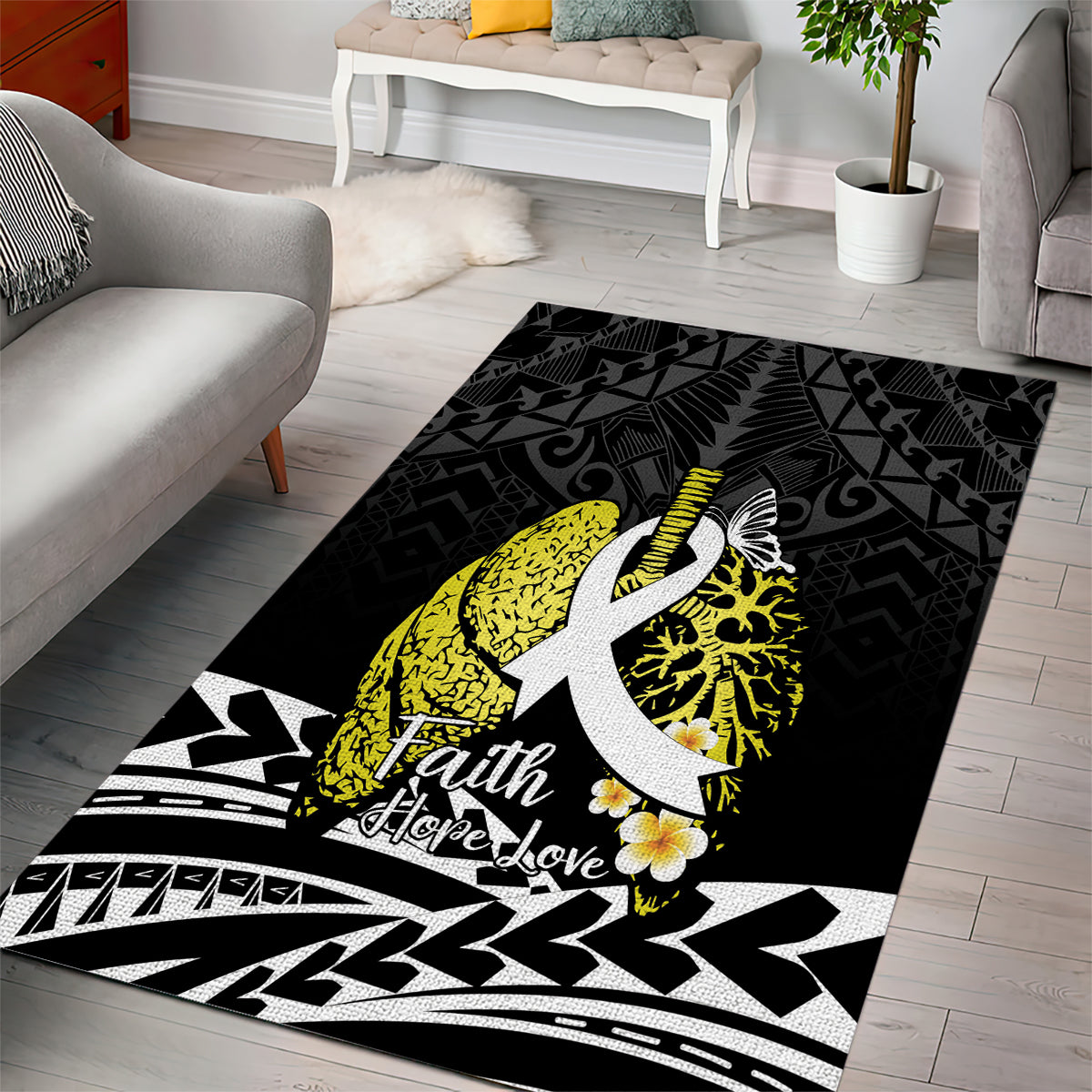 Polynesia World Lung Cancer Day Area Rug Faith Hope Love