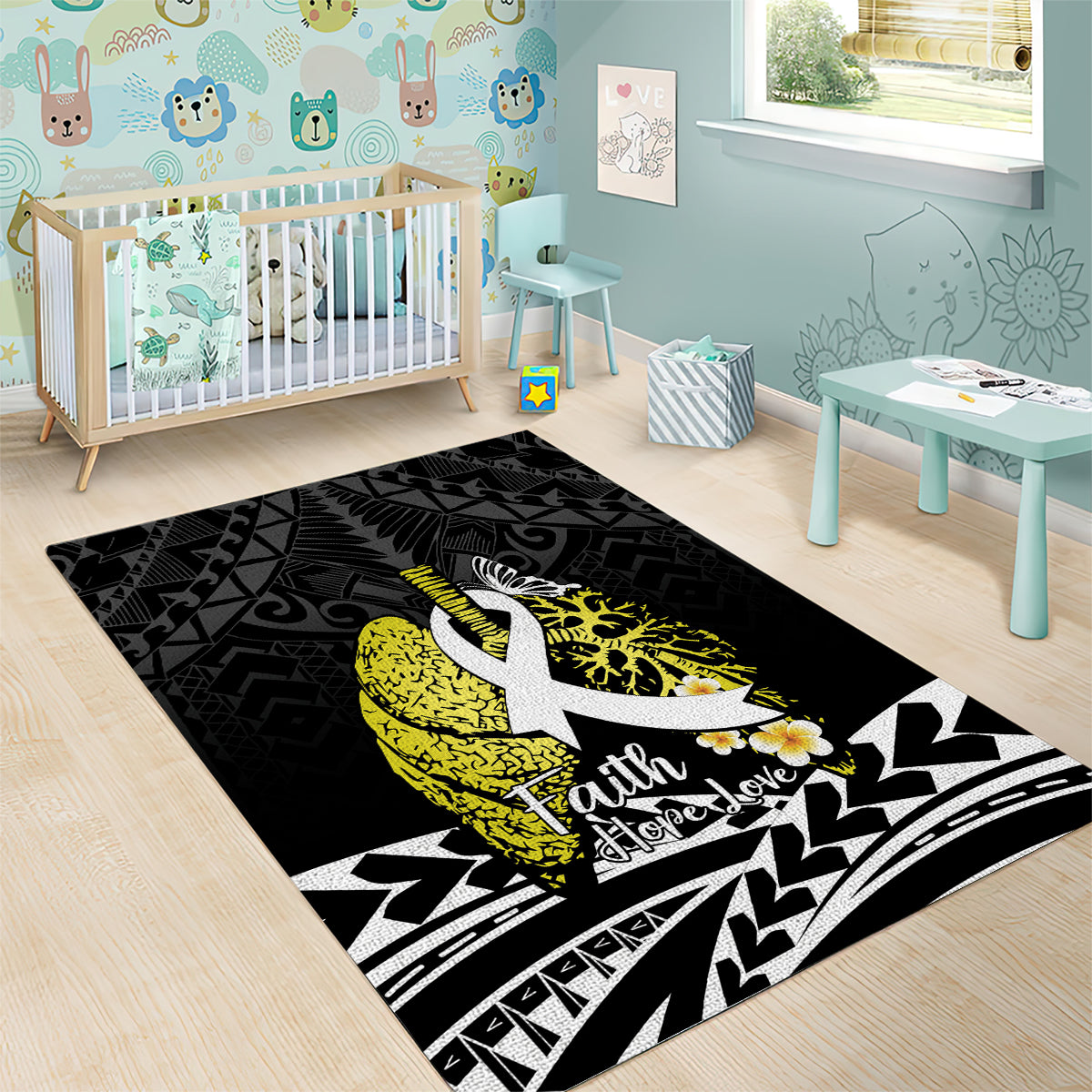 Polynesia World Lung Cancer Day Area Rug Faith Hope Love