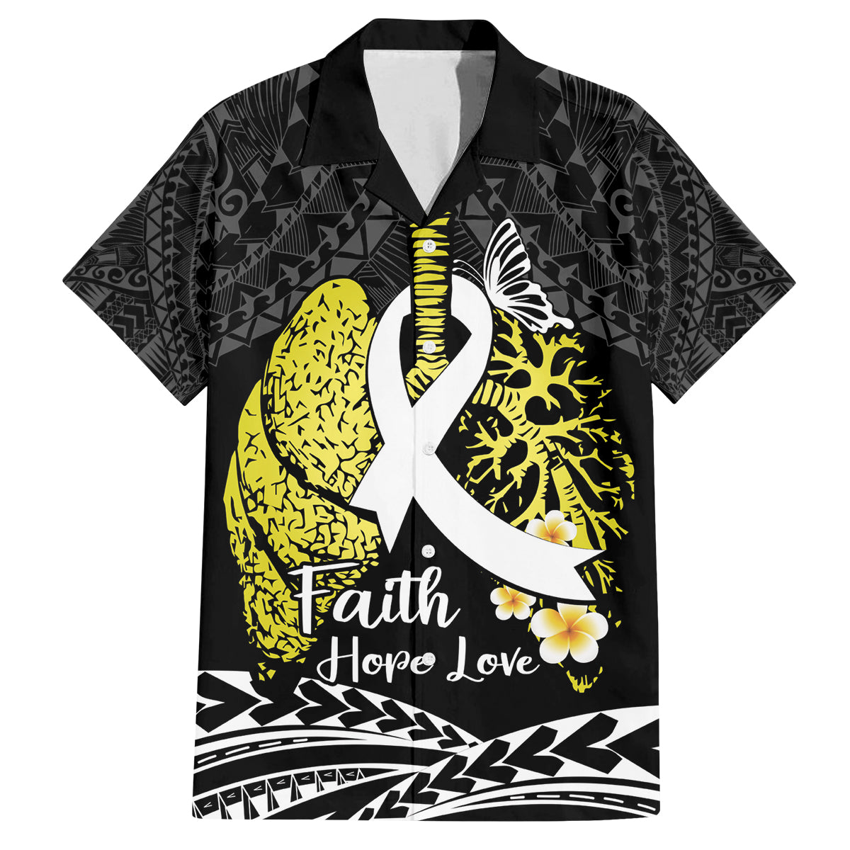 Personalised Polynesia World Lung Cancer Day Family Matching Off Shoulder Short Dress and Hawaiian Shirt Faith Hope Love