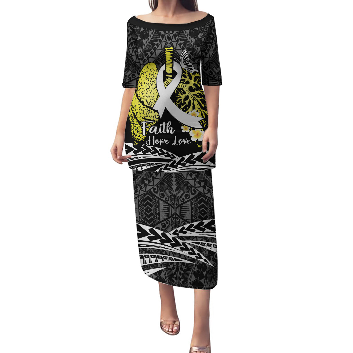 Personalised Polynesia World Lung Cancer Day Family Matching Puletasi and Hawaiian Shirt Faith Hope Love