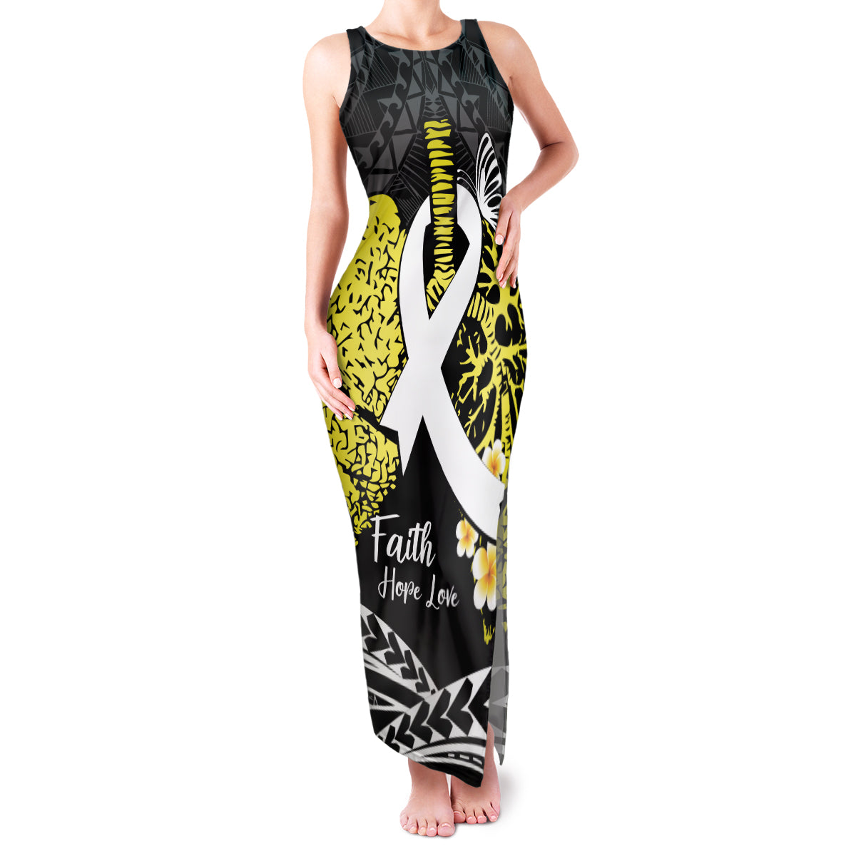 Personalised Polynesia World Lung Cancer Day Family Matching Tank Maxi Dress and Hawaiian Shirt Faith Hope Love