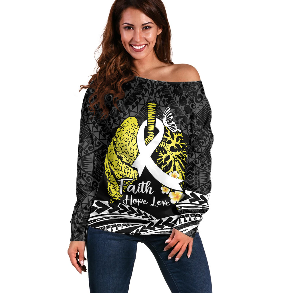 Personalised Polynesia World Lung Cancer Day Off Shoulder Sweater Faith Hope Love LT14 Women Black - Polynesian Pride
