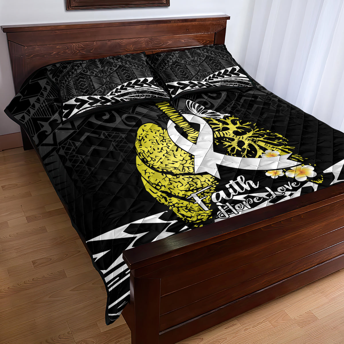 Polynesia World Lung Cancer Day Quilt Bed Set Faith Hope Love