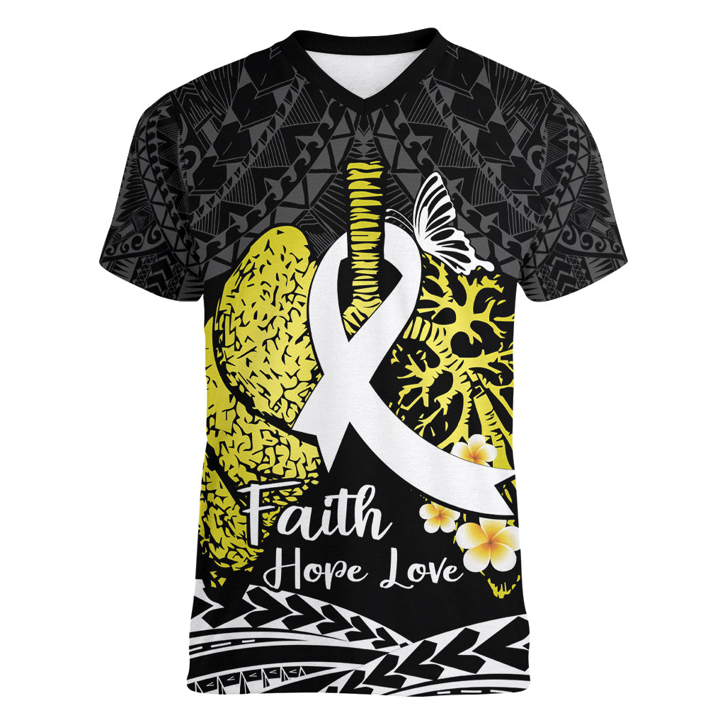 Personalised Polynesia World Lung Cancer Day Women V-Neck T-Shirt Faith Hope Love