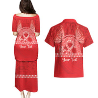 Personalised In September We Wear Red Couples Matching Puletasi and Hawaiian Shirt Polynesia Blood Cancer Awareness