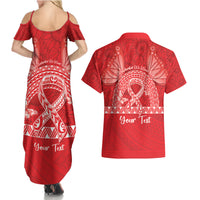 Personalised In September We Wear Red Couples Matching Summer Maxi Dress and Hawaiian Shirt Polynesia Blood Cancer Awareness