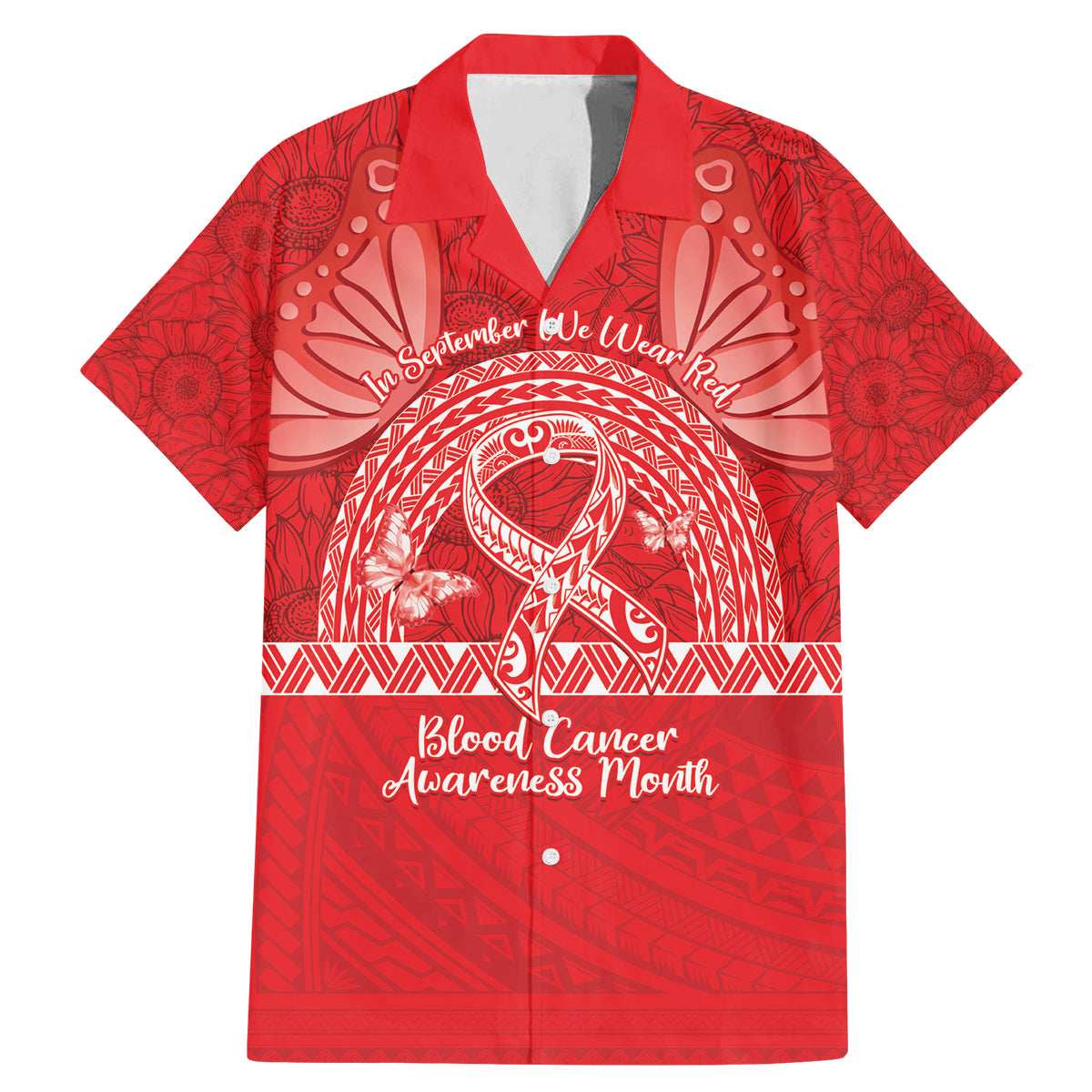 Personalised In September We Wear Red Family Matching Mermaid Dress and Hawaiian Shirt Polynesia Blood Cancer Awareness