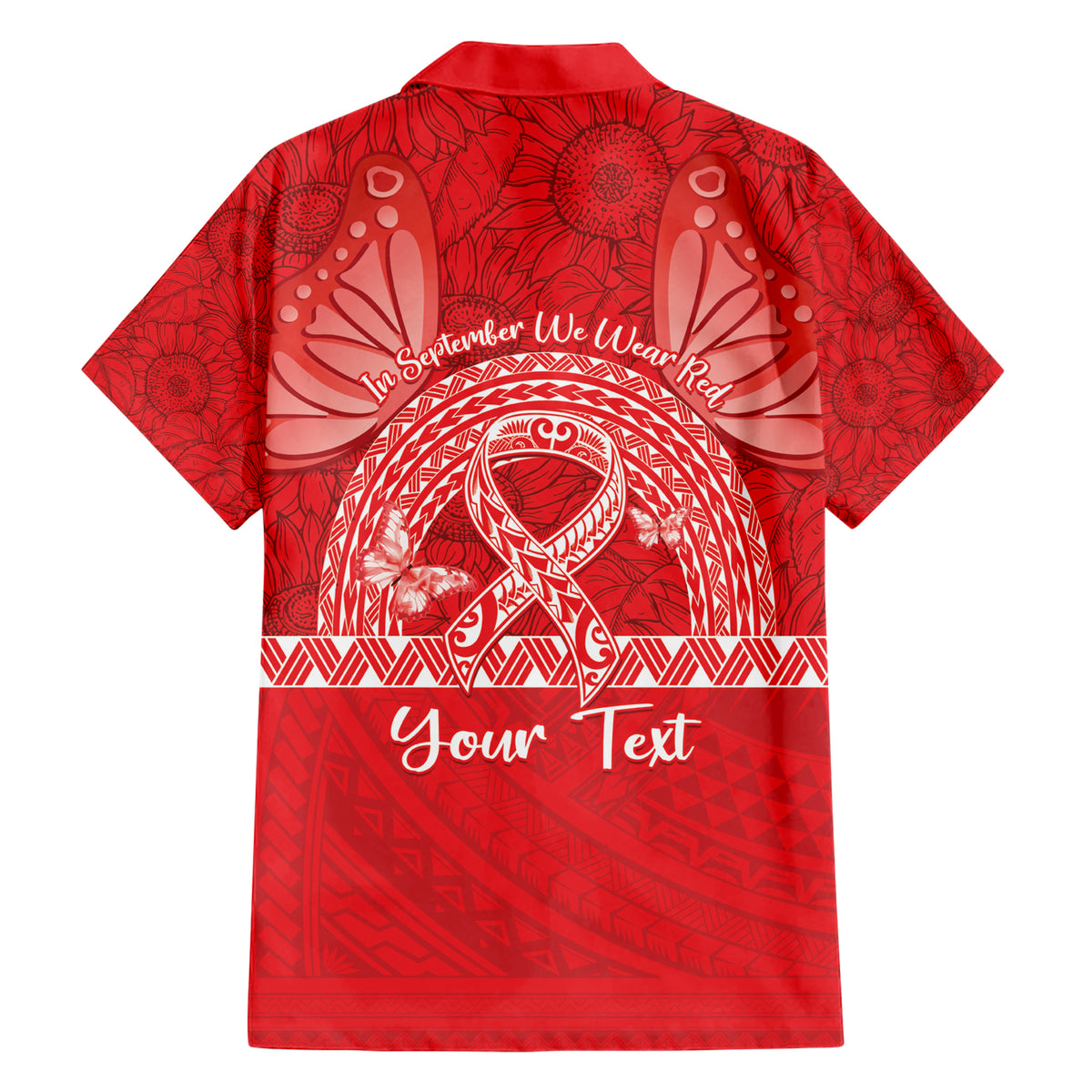 Personalised In September We Wear Red Hawaiian Shirt Polynesia Blood Cancer Awareness