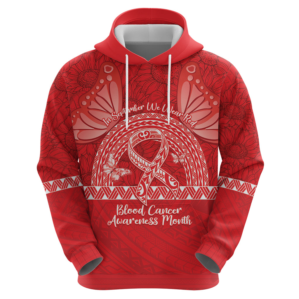 Personalised In September We Wear Red Hoodie Polynesia Blood Cancer Awareness