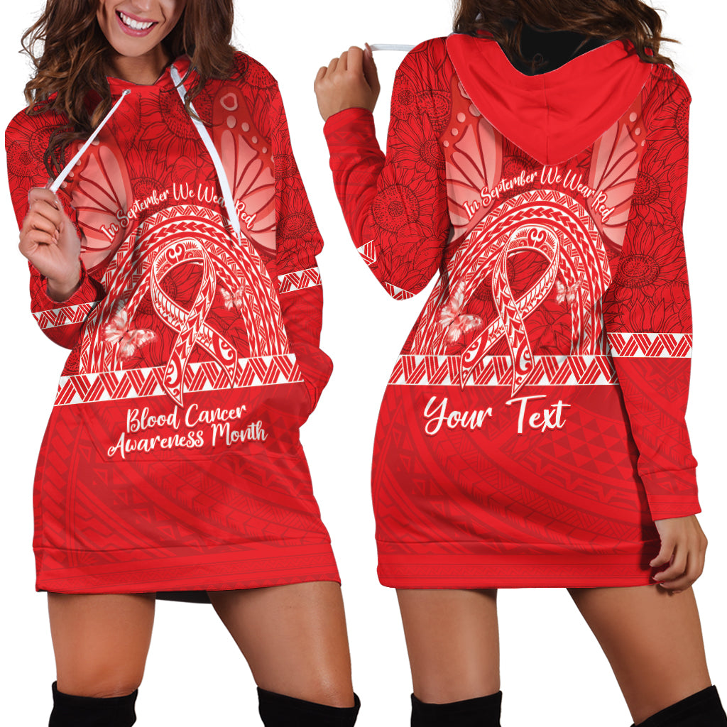 Personalised In September We Wear Red Hoodie Dress Polynesia Blood Cancer Awareness