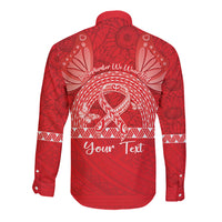 Personalised In September We Wear Red Long Sleeve Button Shirt Polynesia Blood Cancer Awareness