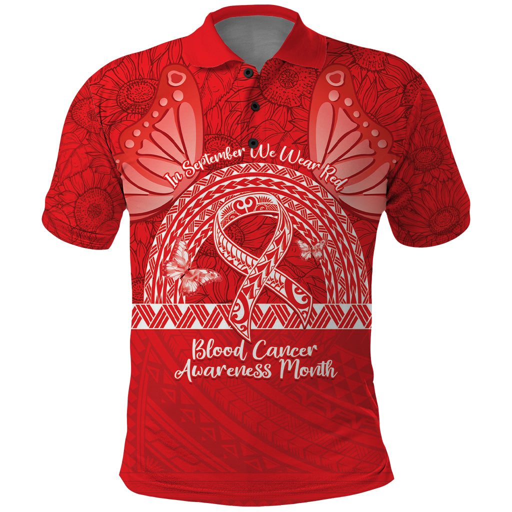 Personalised In September We Wear Red Polo Shirt Polynesia Blood Cancer Awareness