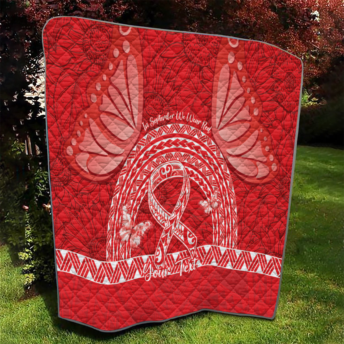 Personalised In September We Wear Red Quilt Polynesia Blood Cancer Awareness