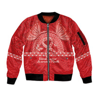 Personalised In September We Wear Red Sleeve Zip Bomber Jacket Polynesia Blood Cancer Awareness