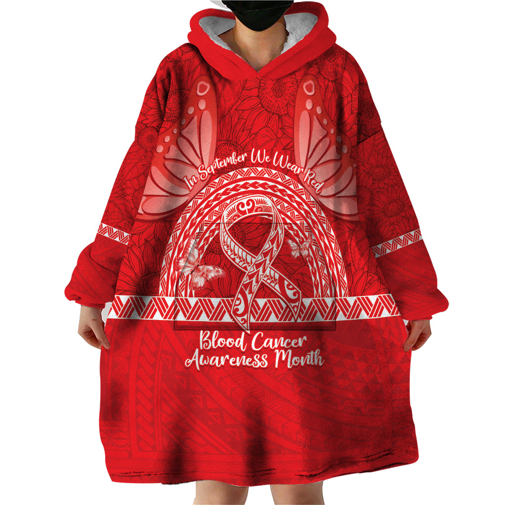 Personalised In September We Wear Red Wearable Blanket Hoodie Polynesia Blood Cancer Awareness