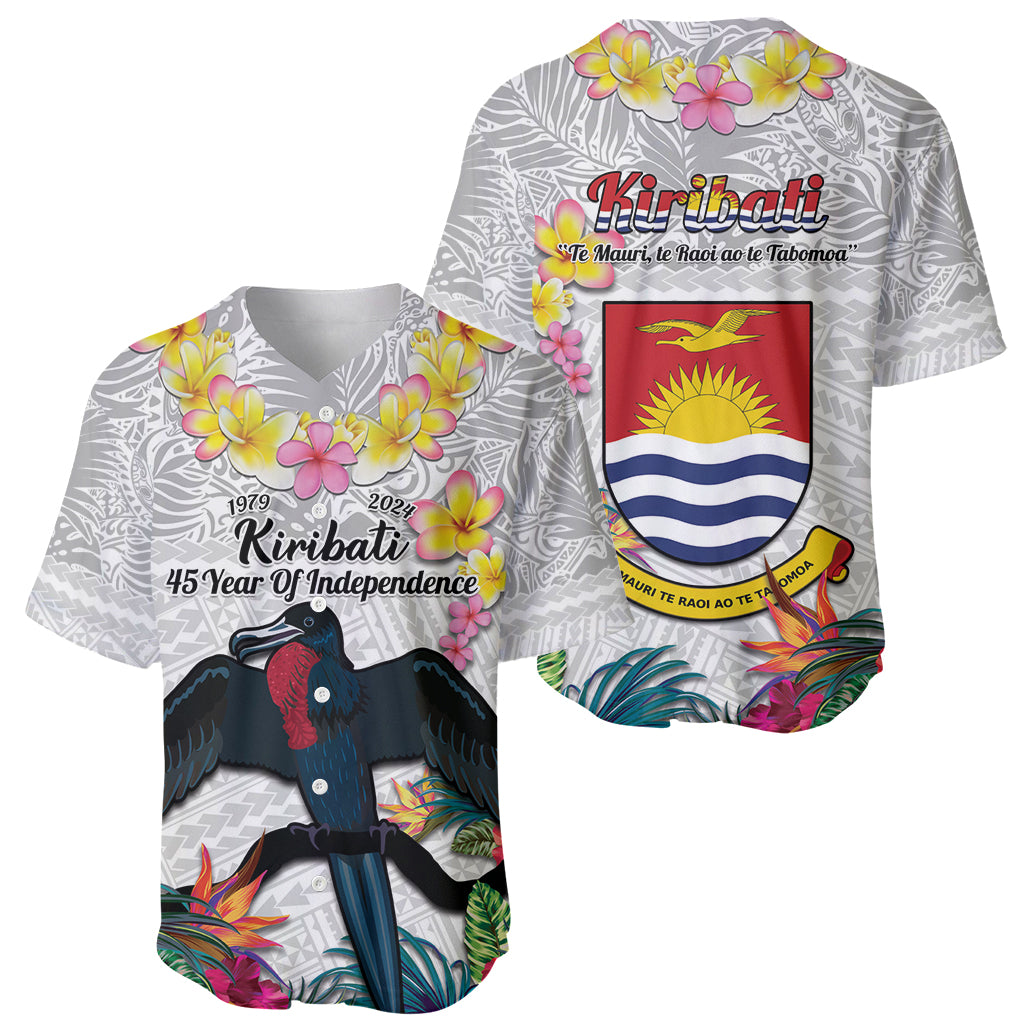 Kiribati Independence Day Baseball Jersey Frigatebird Mix Tropical Flowers - White Style