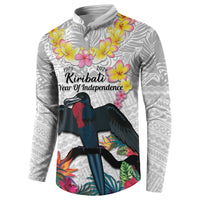 Kiribati Independence Day Button Sweatshirt Frigatebird Mix Tropical Flowers - White Style