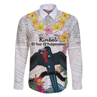 Kiribati Independence Day Family Matching Off Shoulder Short Dress and Hawaiian Shirt Frigatebird Mix Tropical Flowers - White Style
