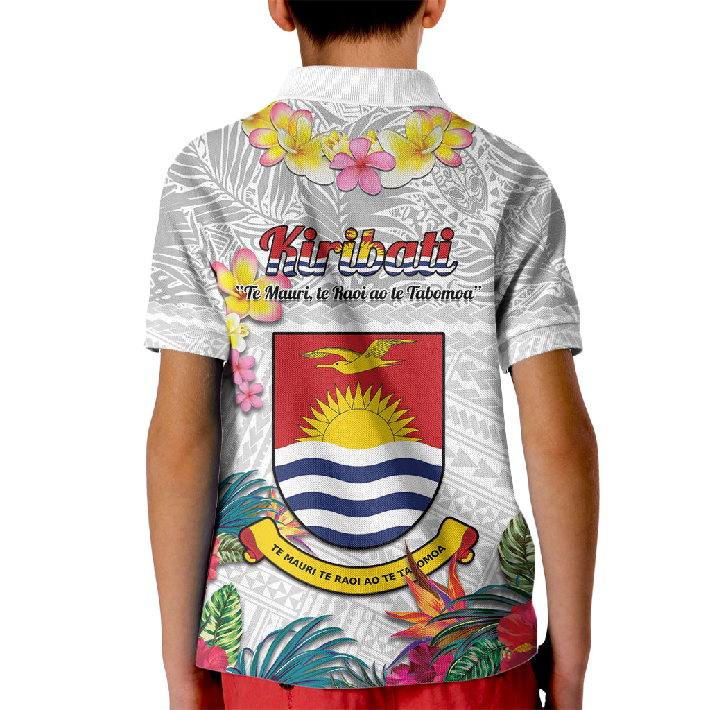 Kiribati Independence Day Kid Polo Shirt Frigatebird Mix Tropical Flowers - White Style