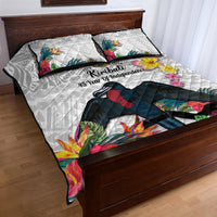 Kiribati Independence Day Quilt Bed Set Frigatebird Mix Tropical Flowers - White Style