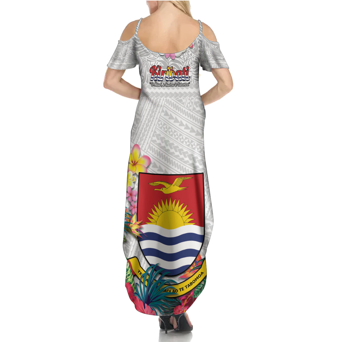 Kiribati Independence Day Summer Maxi Dress Frigatebird Mix Tropical Flowers - White Style