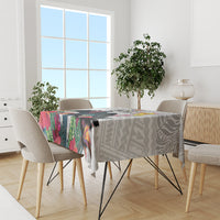 Kiribati Independence Day Tablecloth Frigatebird Mix Tropical Flowers - White Style