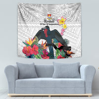 Kiribati Independence Day Tapestry Frigatebird Mix Tropical Flowers - White Style