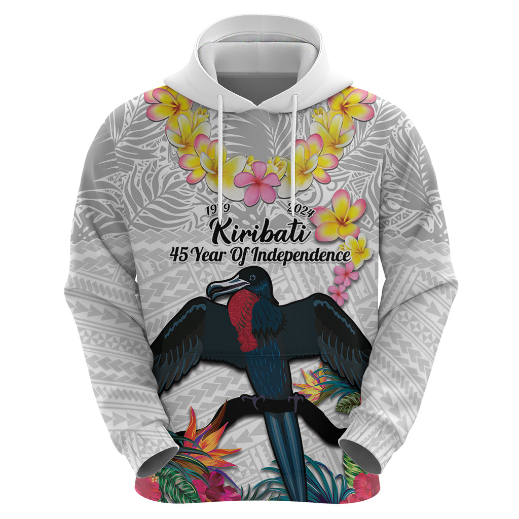 Kiribati Independence Day Zip Hoodie Frigatebird Mix Tropical Flowers - White Style
