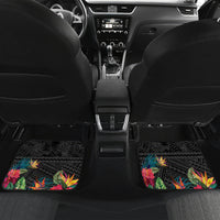 Kiribati Independence Day Car Mats Frigatebird Mix Tropical Flowers - Black Style