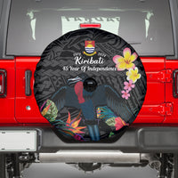 Kiribati Independence Day Spare Tire Cover Frigatebird Mix Tropical Flowers - Black Style
