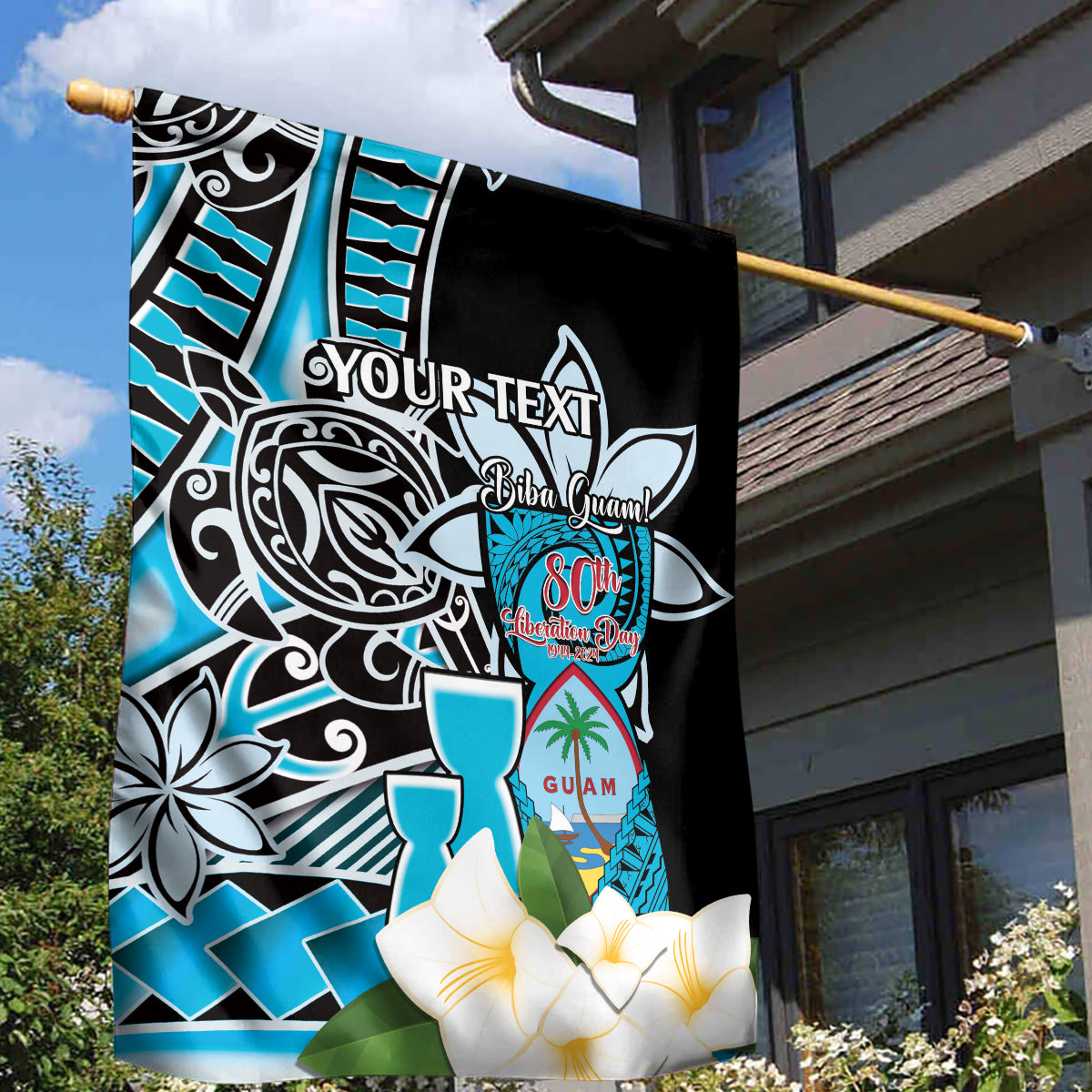Personalised Guam Liberation Day Garden Flag 80th Anniversary Chamorro Latte Stone With Guasali Flowers LT14 - Polynesian Pride