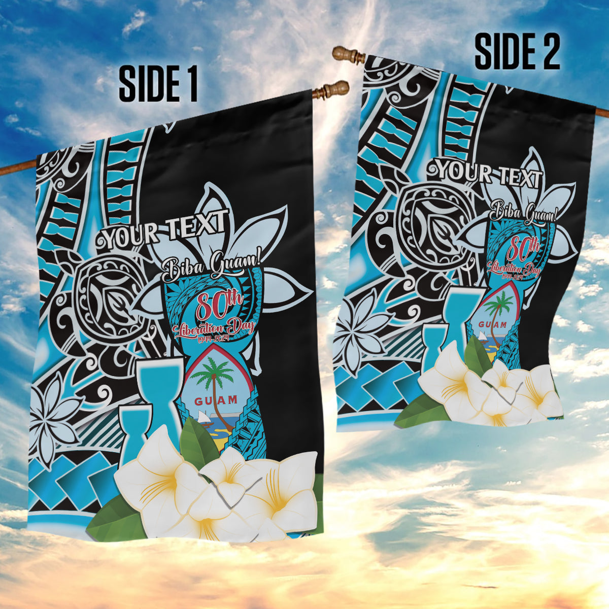 Personalised Guam Liberation Day Garden Flag 80th Anniversary Chamorro Latte Stone With Guasali Flowers LT14 - Polynesian Pride