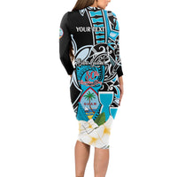 Personalised Guam Liberation Day Long Sleeve Bodycon Dress Chamorro Latte Stone With Guasali Flowers