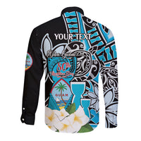 Personalised Guam Liberation Day Long Sleeve Button Shirt 80th Anniversary Chamorro Latte Stone With Guasali Flowers LT14 - Polynesian Pride