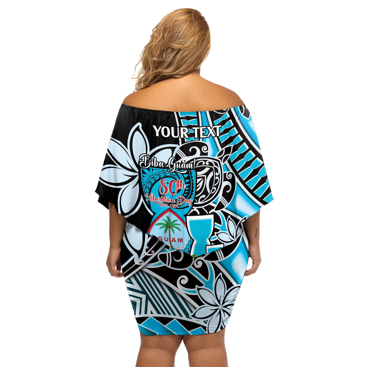 Personalised Guam Liberation Day Off Shoulder Short Dress Chamorro Latte Stone With Guasali Flowers