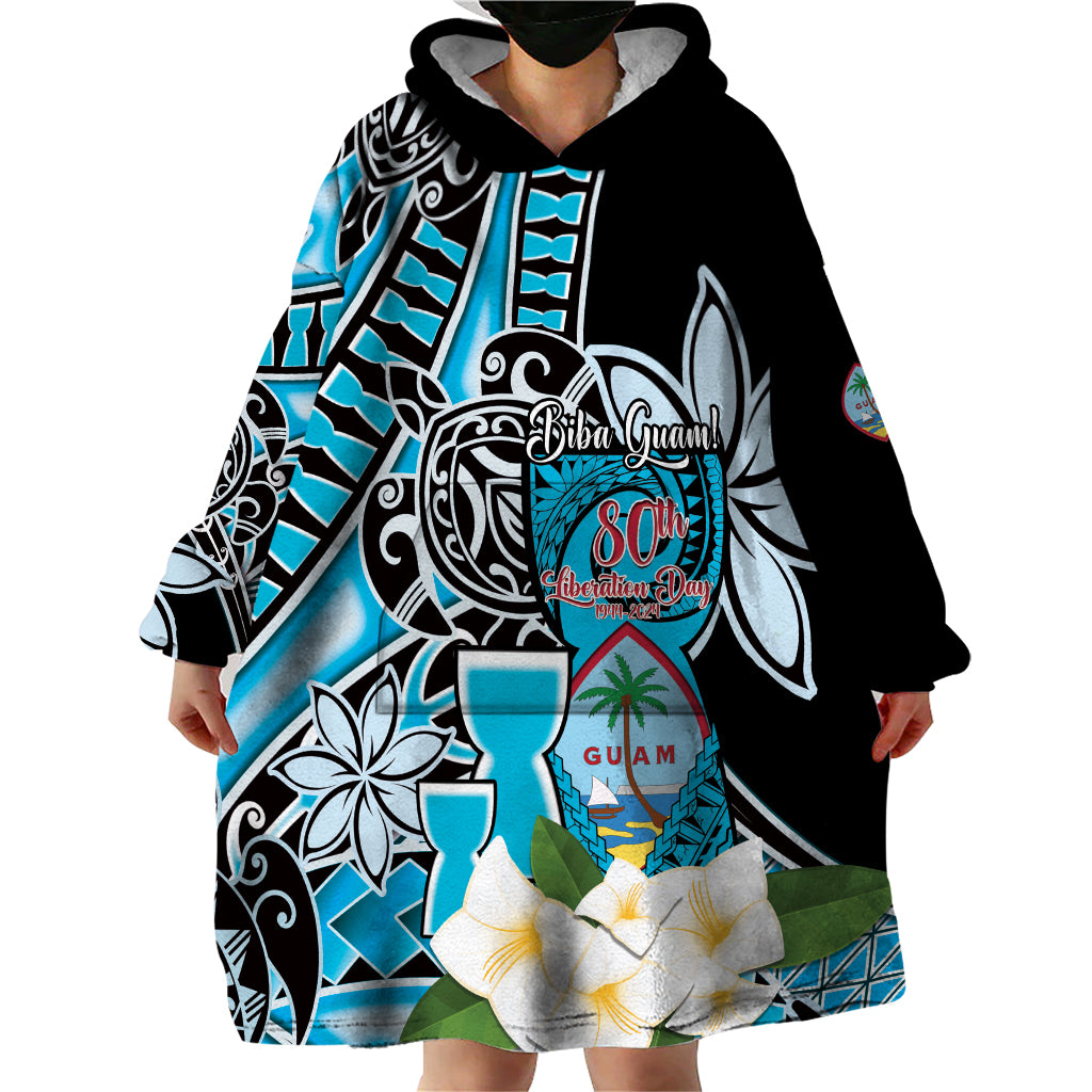 Personalised Guam Liberation Day Wearable Blanket Hoodie Chamorro Latte Stone With Guasali Flowers