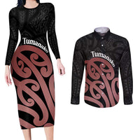 New Zealand Mangopare Tamanako Couples Matching Long Sleeve Bodycon Dress and Long Sleeve Button Shirt Aotearoa Maori