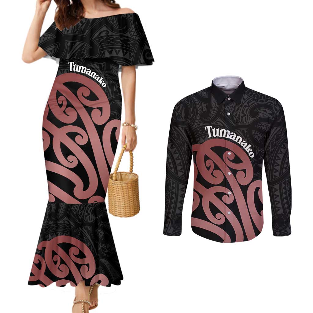 New Zealand Mangopare Tamanako Couples Matching Mermaid Dress and Long Sleeve Button Shirt Aotearoa Maori