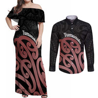 New Zealand Mangopare Tamanako Couples Matching Off Shoulder Maxi Dress and Long Sleeve Button Shirt Aotearoa Maori