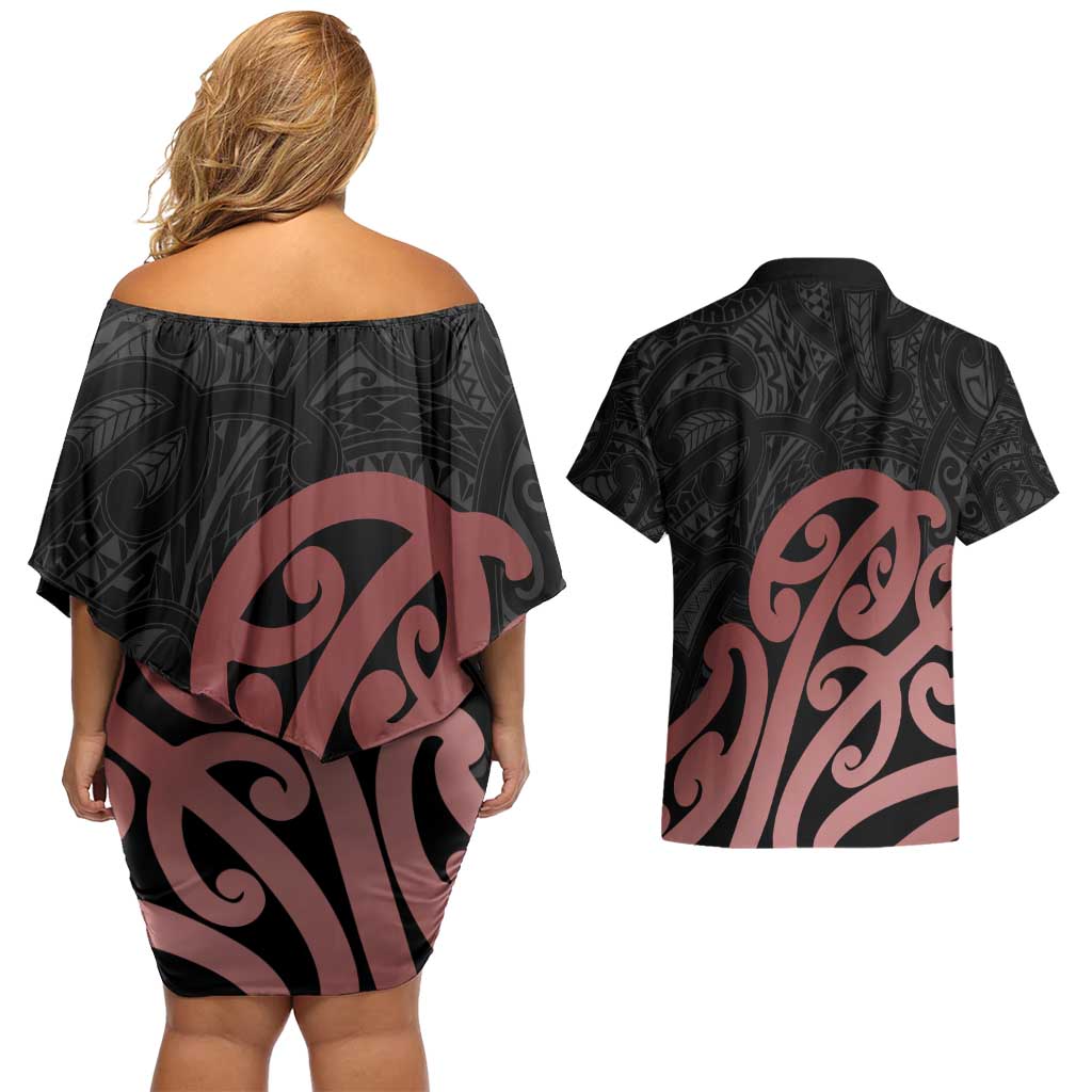 New Zealand Mangopare Tamanako Couples Matching Off Shoulder Short Dress and Hawaiian Shirt Aotearoa Maori