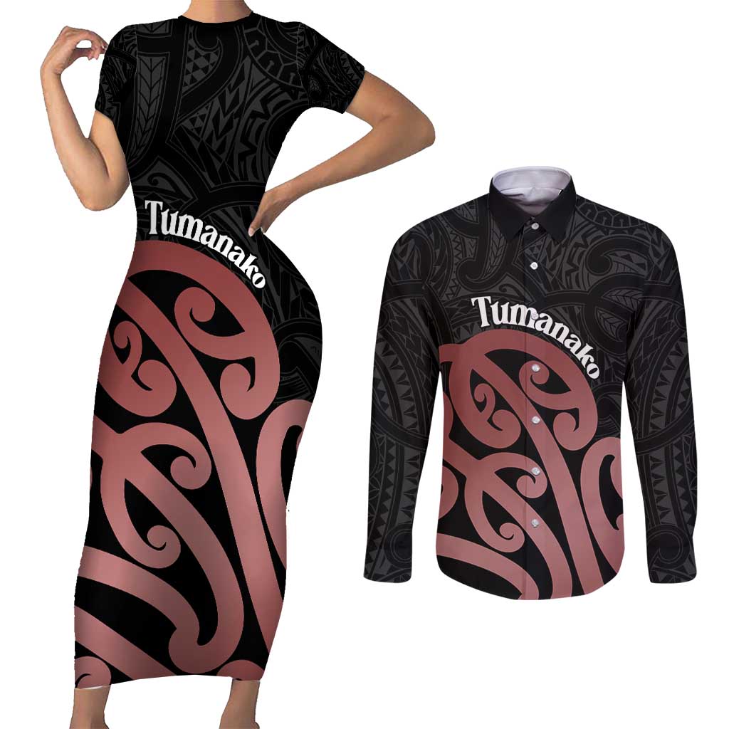 New Zealand Mangopare Tamanako Couples Matching Short Sleeve Bodycon Dress and Long Sleeve Button Shirt Aotearoa Maori
