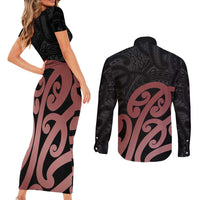 New Zealand Mangopare Tamanako Couples Matching Short Sleeve Bodycon Dress and Long Sleeve Button Shirt Aotearoa Maori