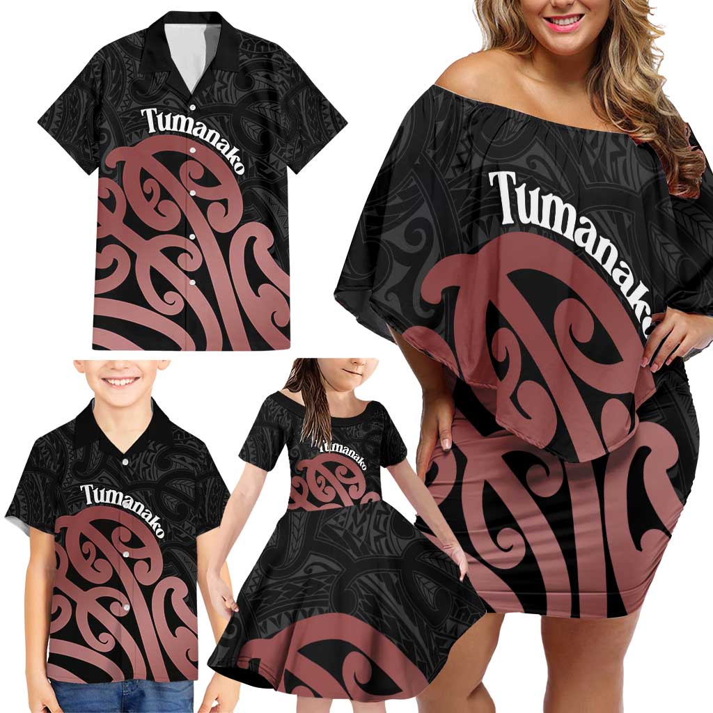 New Zealand Mangopare Tamanako Family Matching Off Shoulder Short Dress and Hawaiian Shirt Aotearoa Maori