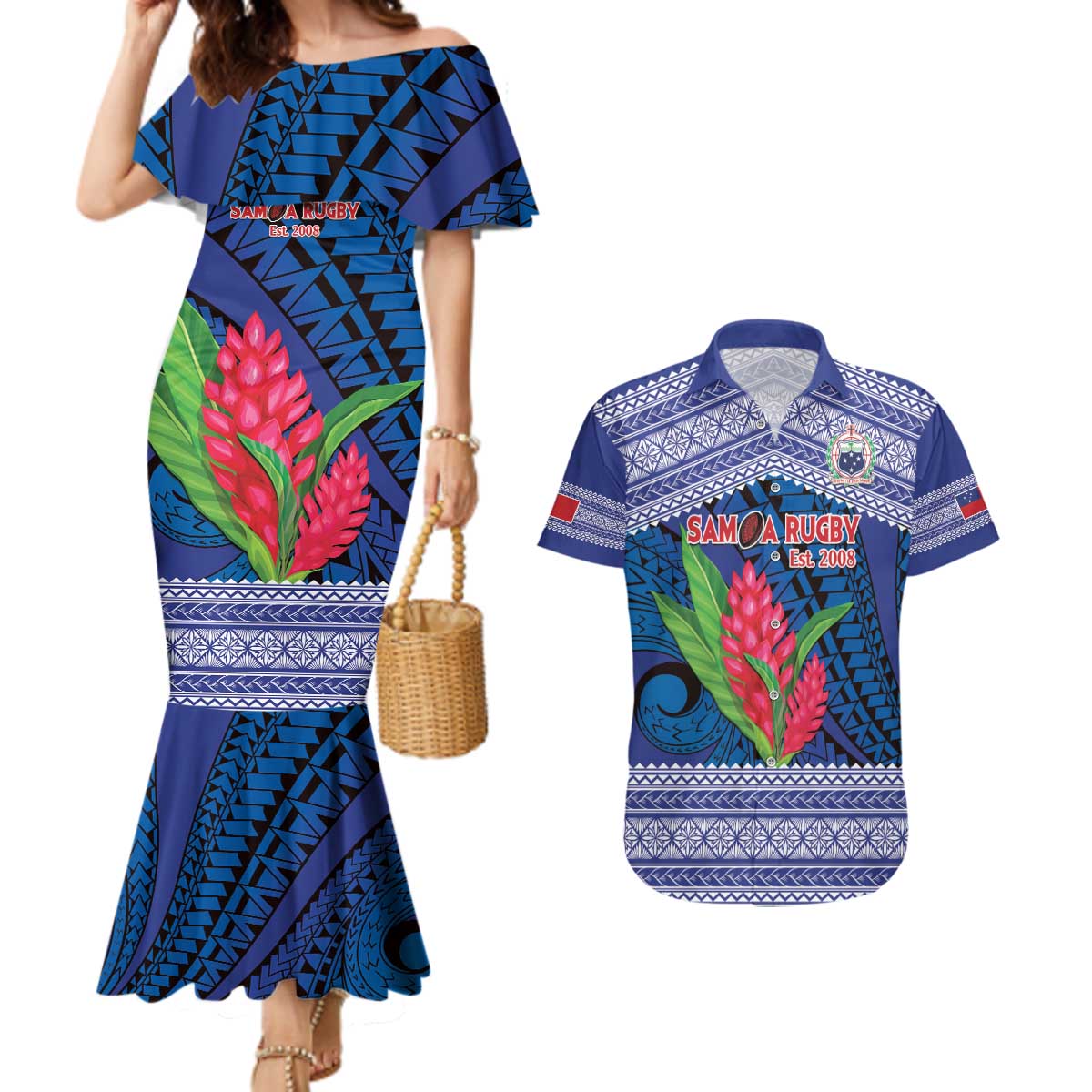 Custom Samoa Rugby Couples Matching Mermaid Dress and Hawaiian Shirt 2024 Go Champions Samoan Gingers