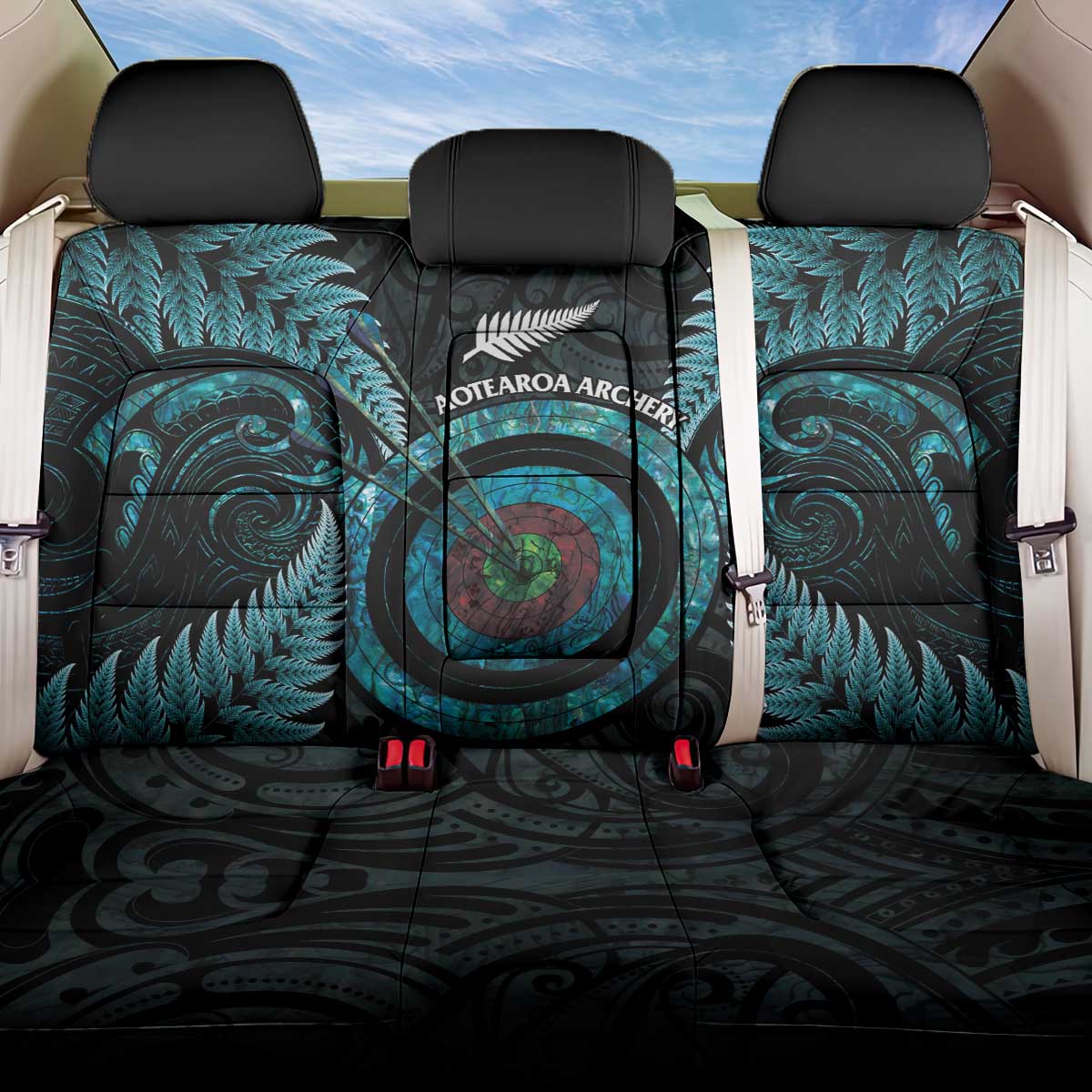 New Zealand Archery Back Car Seat Cover Aotearoa Silver Fern Maori - Polynesian Pride